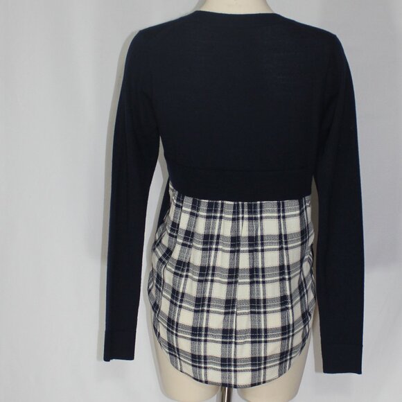 Veronica Beard Wool Plaid Gemma Sweater Women's Navy  size Small/Medium - Picture 5 of 7